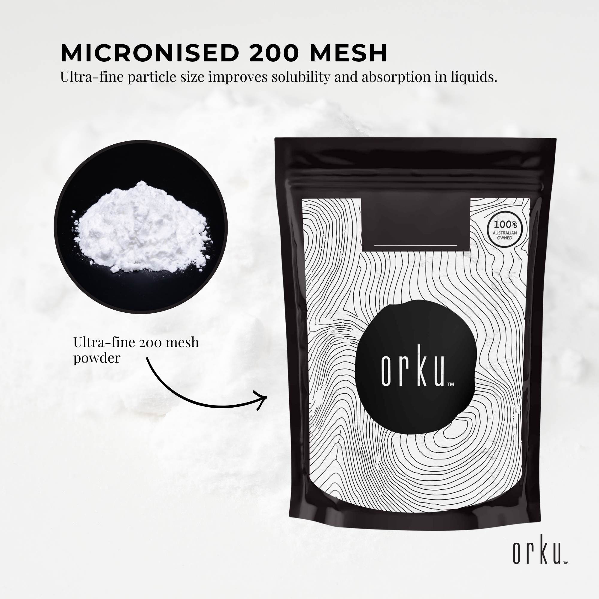Orku Creatine Monohydrate Powder 200 Mesh Micronised 99.9% Pure